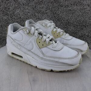 Nike Air Max 90 Triple White Leather Sneakers Youth 7 / Womens 8.5